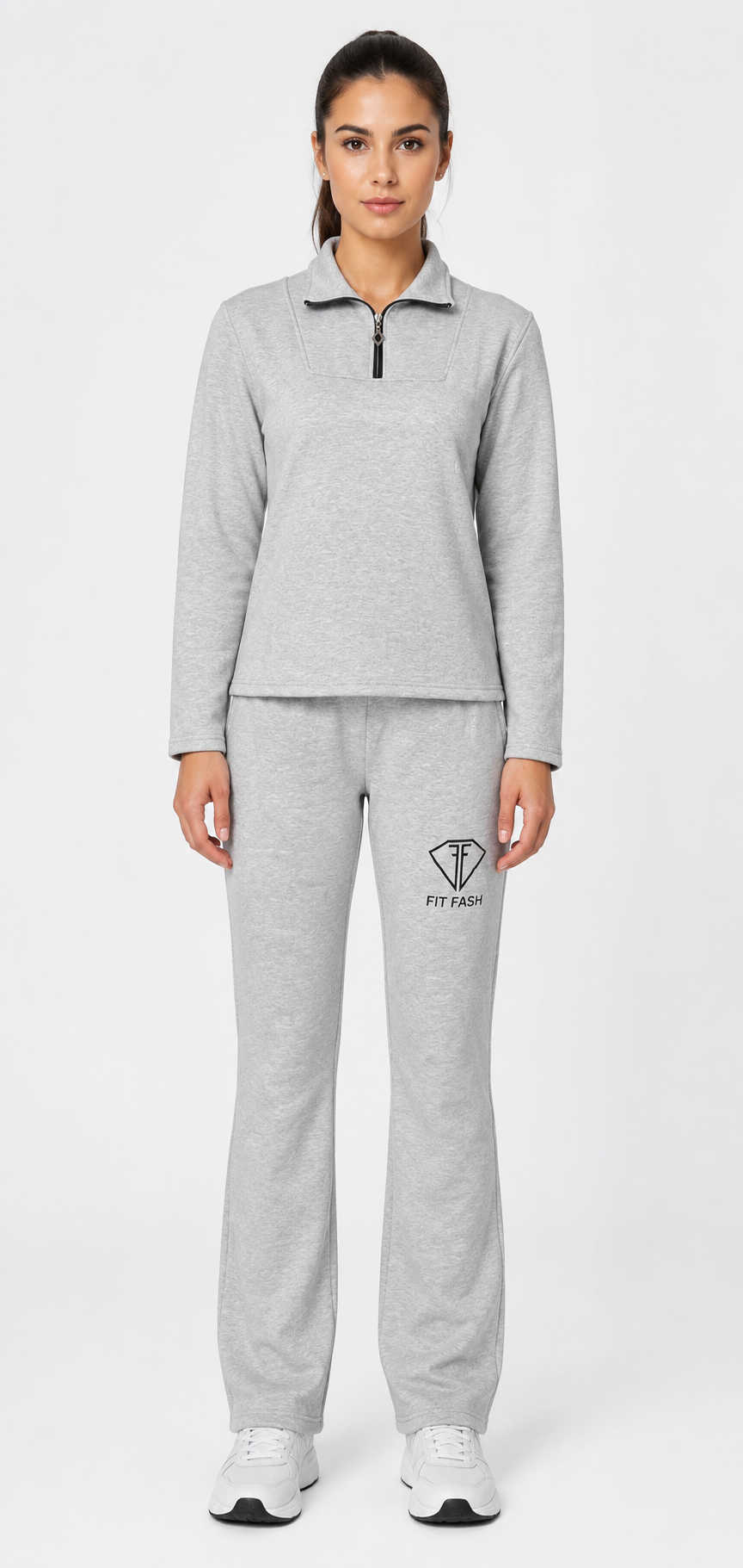 Women’s Grey Quarter-Zip Tracksuit Top by FITFASH