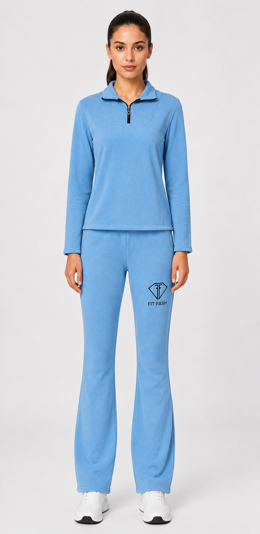 Women’s Sky Blue Quarter-Zip Tracksuit Top by FITFASH