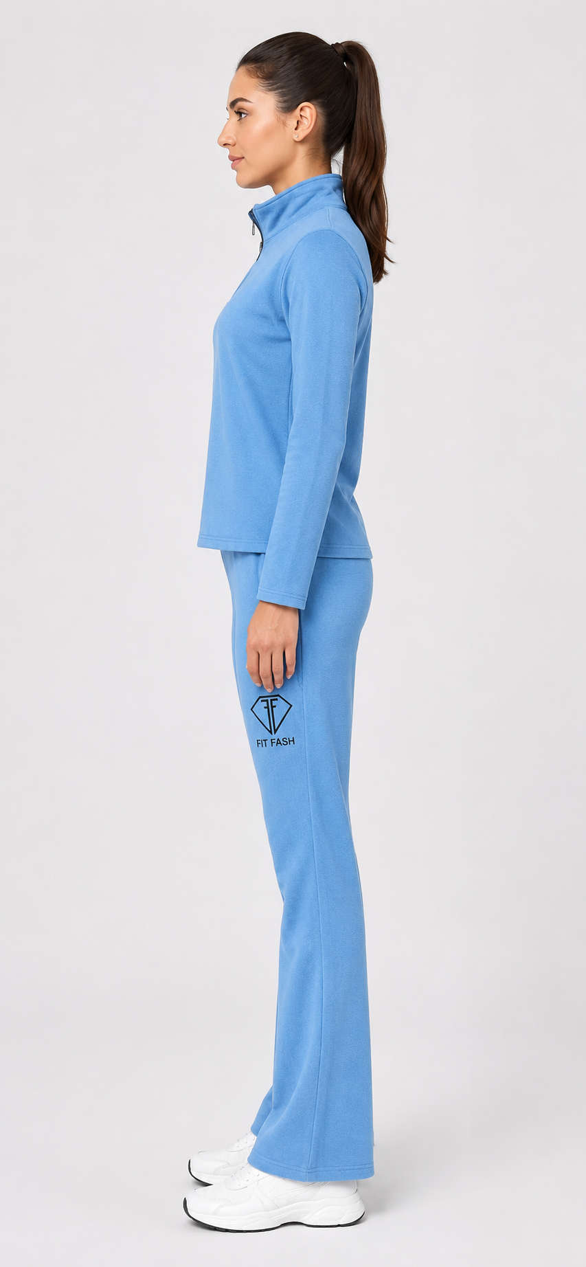 Women’s Sky Blue Quarter-Zip Tracksuit Top by FITFASH