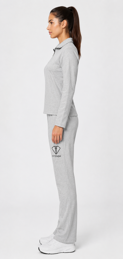 Women’s Grey Quarter-Zip Tracksuit Top by FITFASH