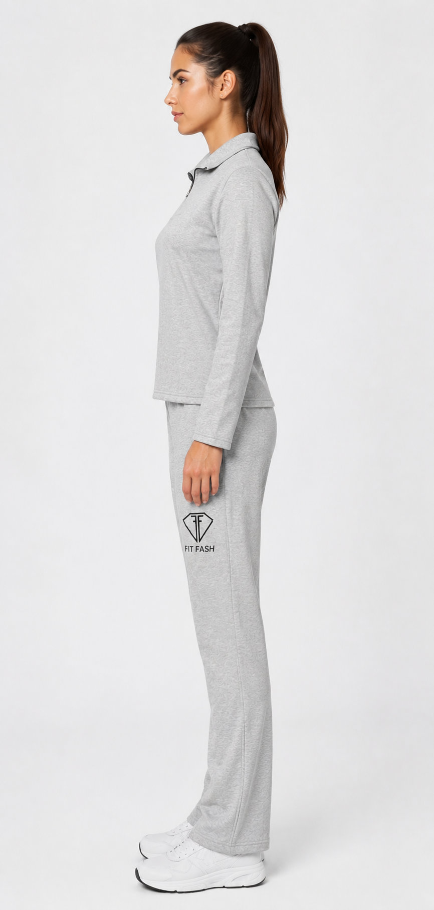 Women’s Grey Quarter-Zip Tracksuit Top by FITFASH