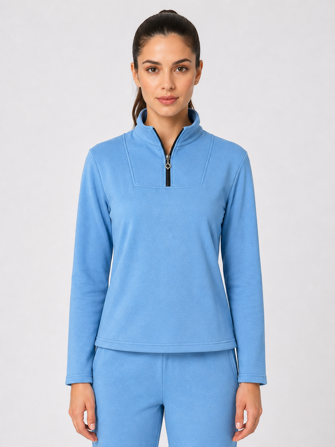 Women’s Sky Blue Quarter-Zip Tracksuit Top by FITFASH
