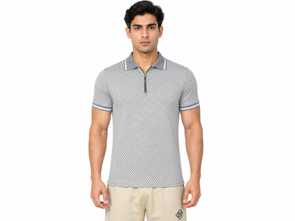 Steel Grey Textured Quarter Zip Polo