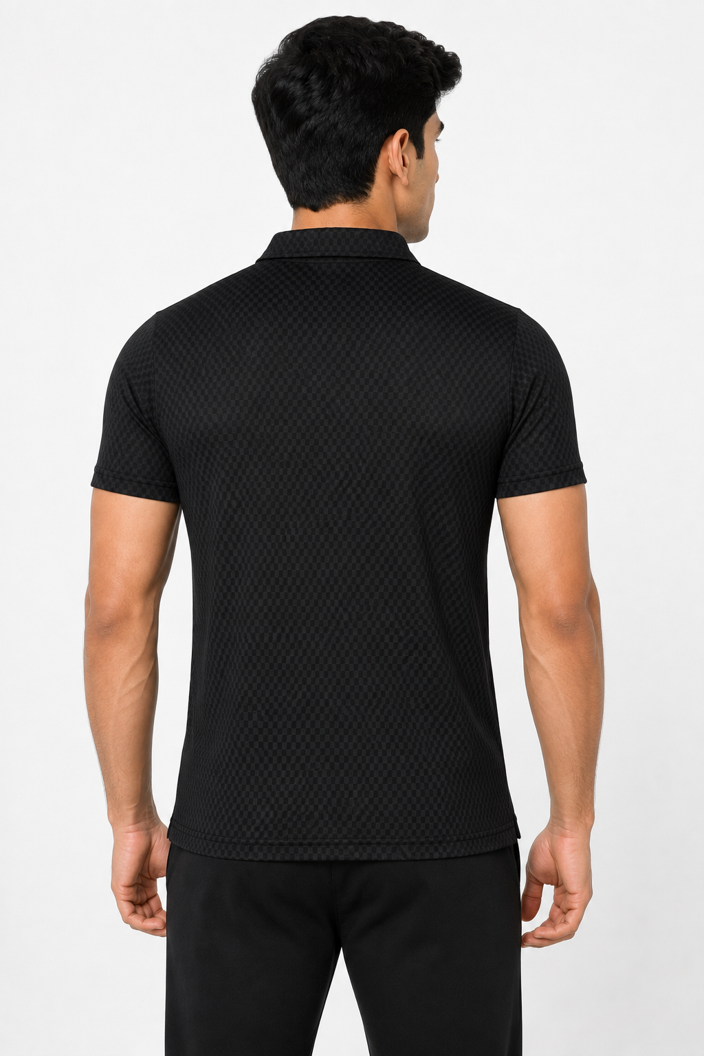 Black Textured Quarter-Zip Polo