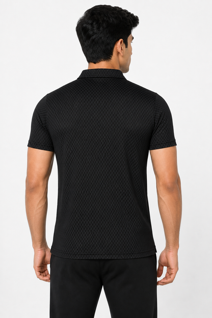 Black Textured Quarter-Zip Polo