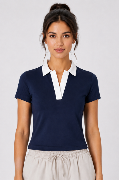 Women’s Stylish Cropped Polo Top – Casual & Everyday Wear