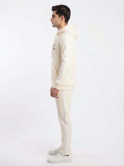 Fit Fash Premium Cream Fleece Full-Zip Hoodie & Joggers Tracksuit