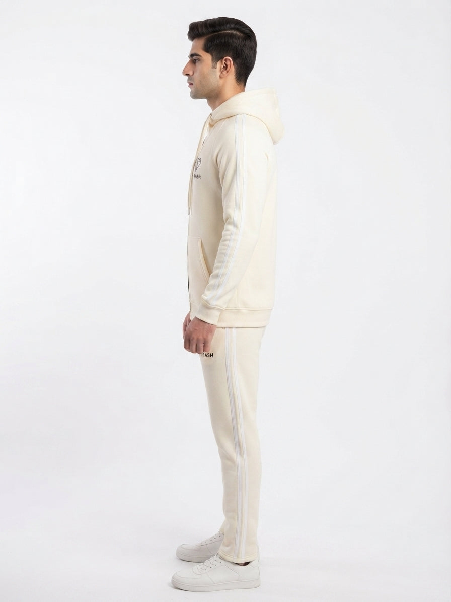 Fit Fash Premium Cream Fleece Full-Zip Hoodie & Joggers Tracksuit