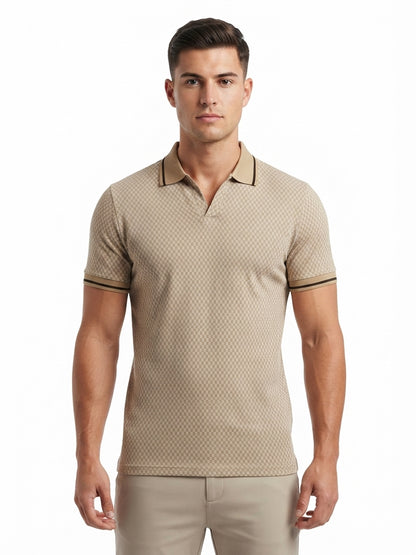 Beige Open Collar Polo